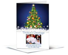 Decorated Christmas Tree Card with Snow with Photo Upload w-Envelope 5.50